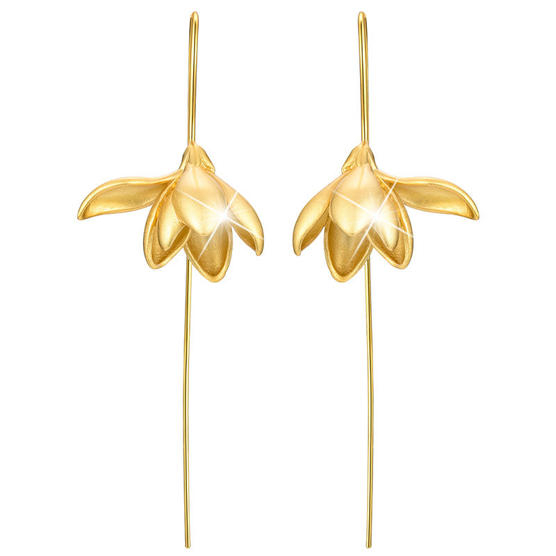 Flower Drop Earrings Magnolia Flower Sterling Silver S925 Women's Earrings Chinese Style