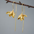 Flower Drop Earrings Magnolia Flower Sterling Silver S925 Women's Earrings Chinese Style