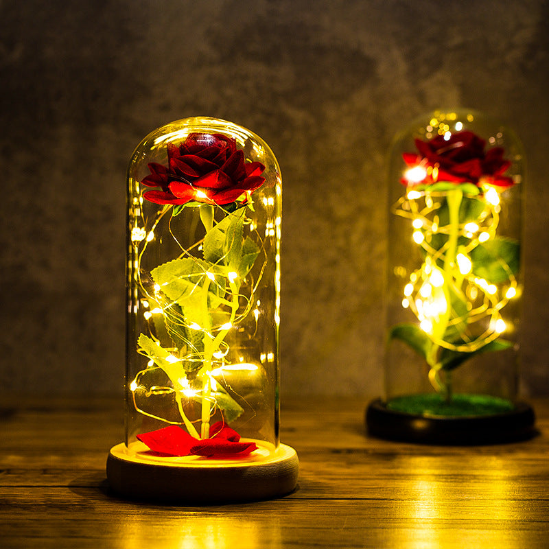 Rose flower glass cover gold foil flower with led light immortal flower Christmas Valentine's day ornaments cross-border e-commerce supply