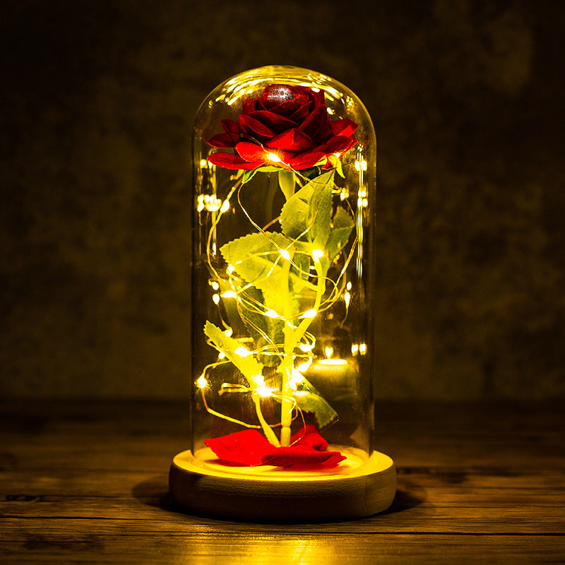 Rose flower glass cover gold foil flower with led light immortal flower Christmas Valentine's day ornaments cross-border e-commerce supply