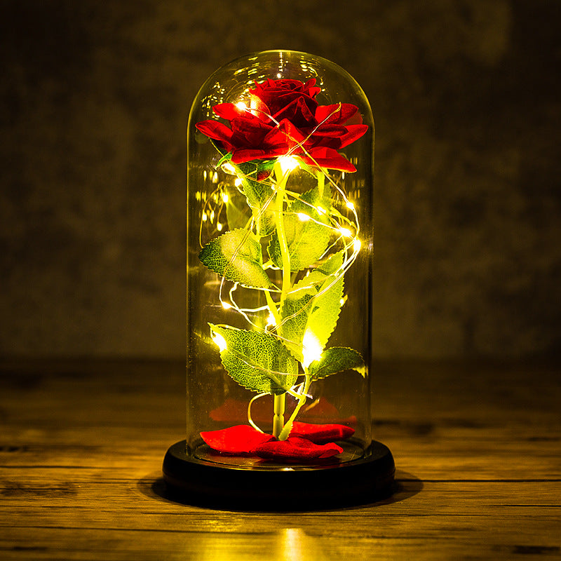 Rose flower glass cover gold foil flower with led light immortal flower Christmas Valentine's day ornaments cross-border e-commerce supply