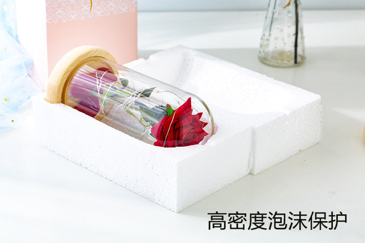 Rose flower glass cover gold foil flower with led light immortal flower Christmas Valentine's day ornaments cross-border e-commerce supply