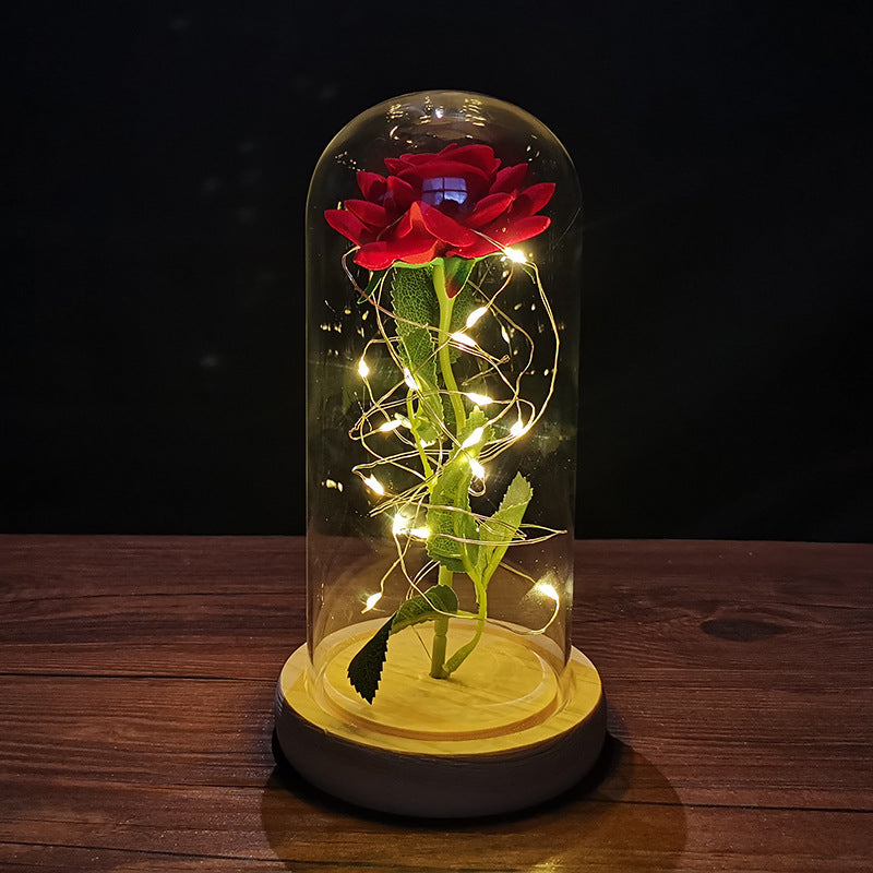 Rose flower glass cover gold foil flower with led light immortal flower Christmas Valentine's day ornaments cross-border e-commerce supply