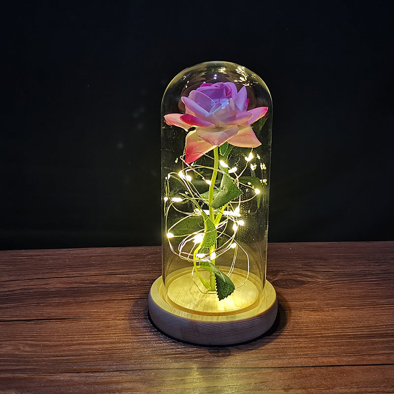 Rose flower glass cover gold foil flower with led light immortal flower Christmas Valentine's day ornaments cross-border e-commerce supply