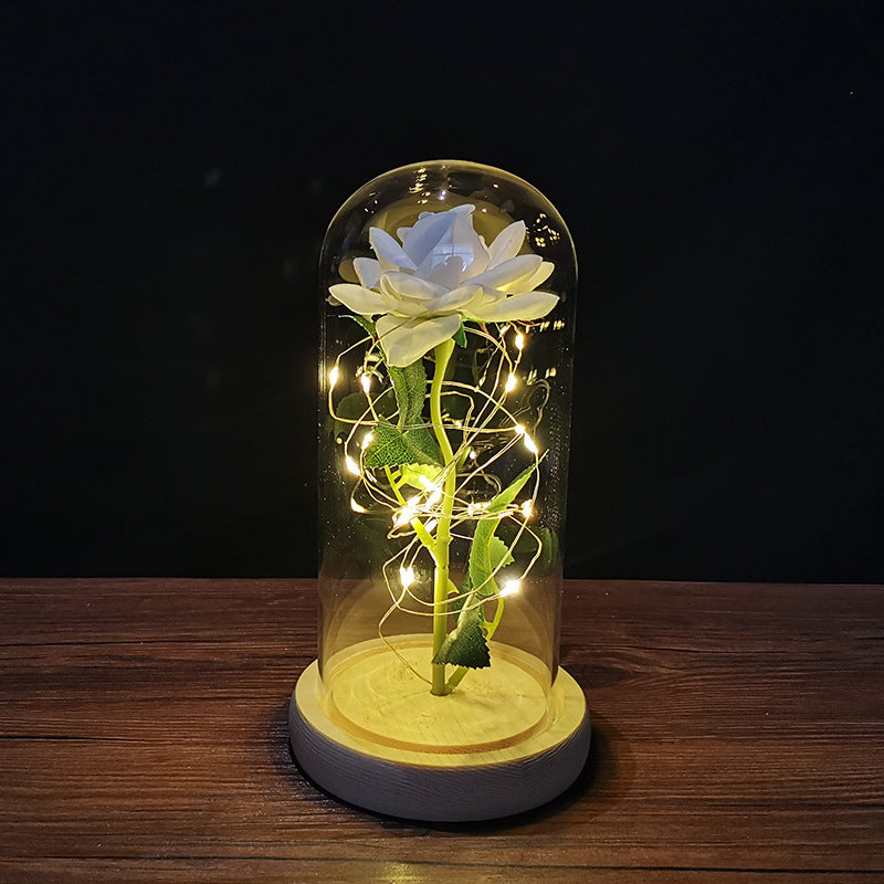 Rose flower glass cover gold foil flower with led light immortal flower Christmas Valentine's day ornaments cross-border e-commerce supply