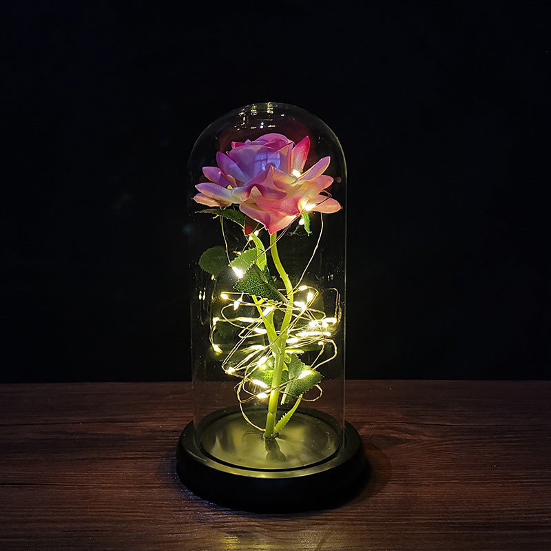 Rose flower glass cover gold foil flower with led light immortal flower Christmas Valentine's day ornaments cross-border e-commerce supply