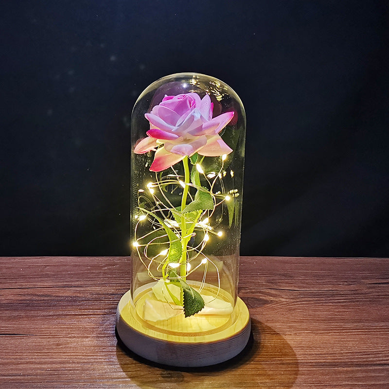 Rose flower glass cover gold foil flower with led light immortal flower Christmas Valentine's day ornaments cross-border e-commerce supply
