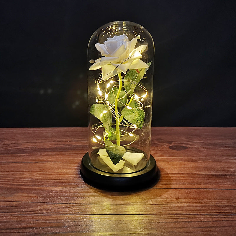 Rose flower glass cover gold foil flower with led light immortal flower Christmas Valentine's day ornaments cross-border e-commerce supply