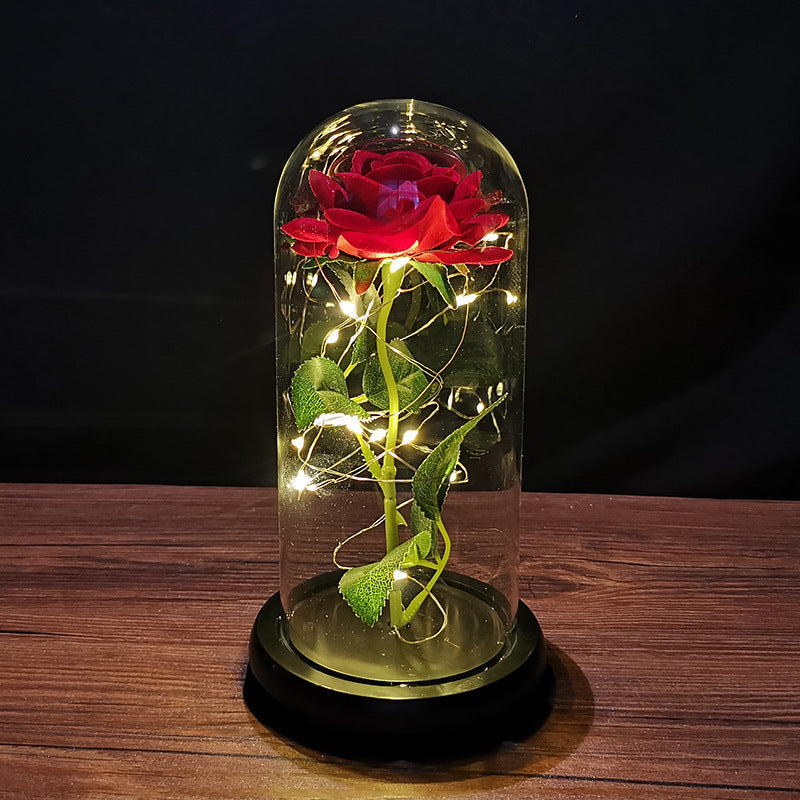 Rose flower glass cover gold foil flower with led light immortal flower Christmas Valentine's day ornaments cross-border e-commerce supply