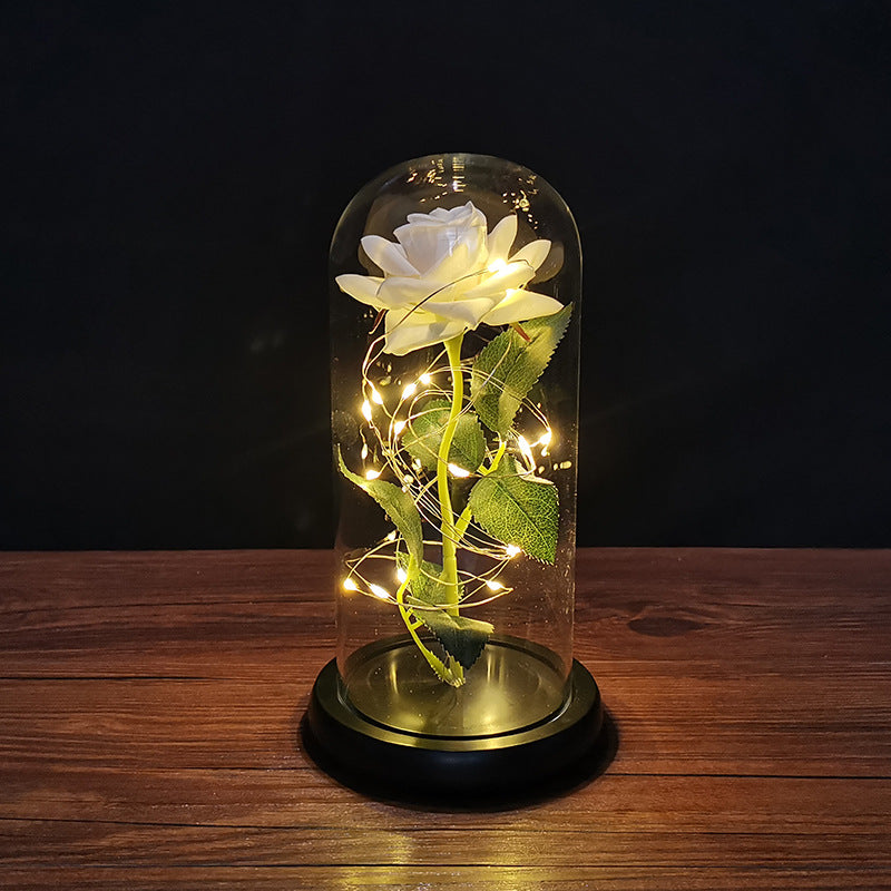 Rose flower glass cover gold foil flower with led light immortal flower Christmas Valentine's day ornaments cross-border e-commerce supply