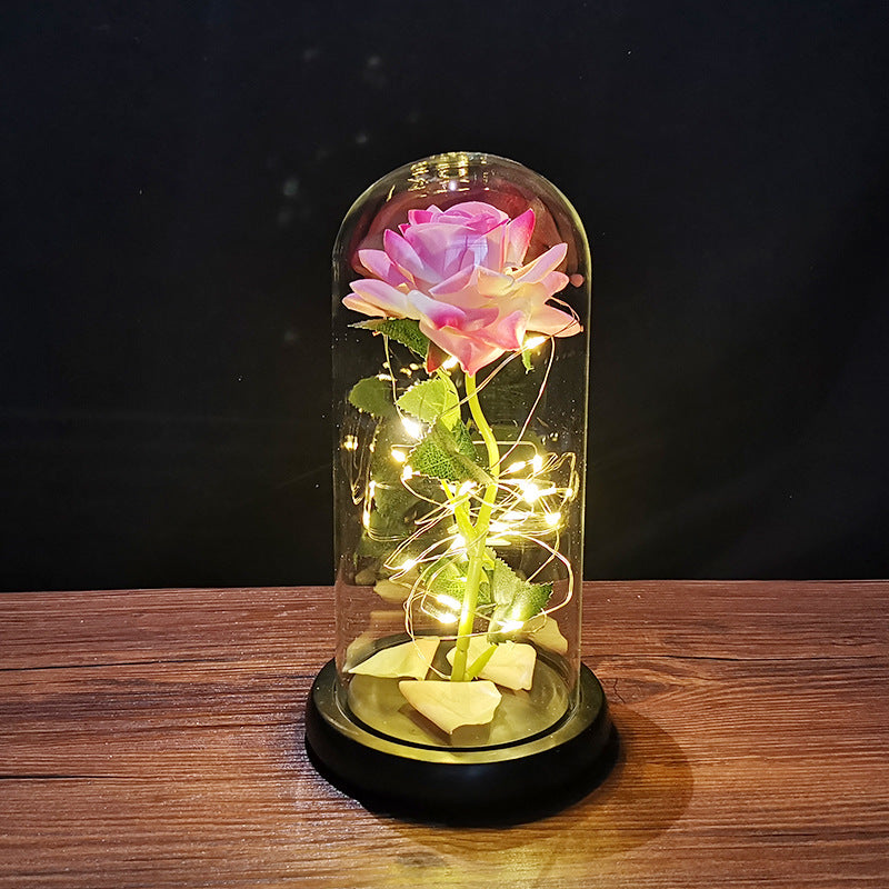 Rose flower glass cover gold foil flower with led light immortal flower Christmas Valentine's day ornaments cross-border e-commerce supply