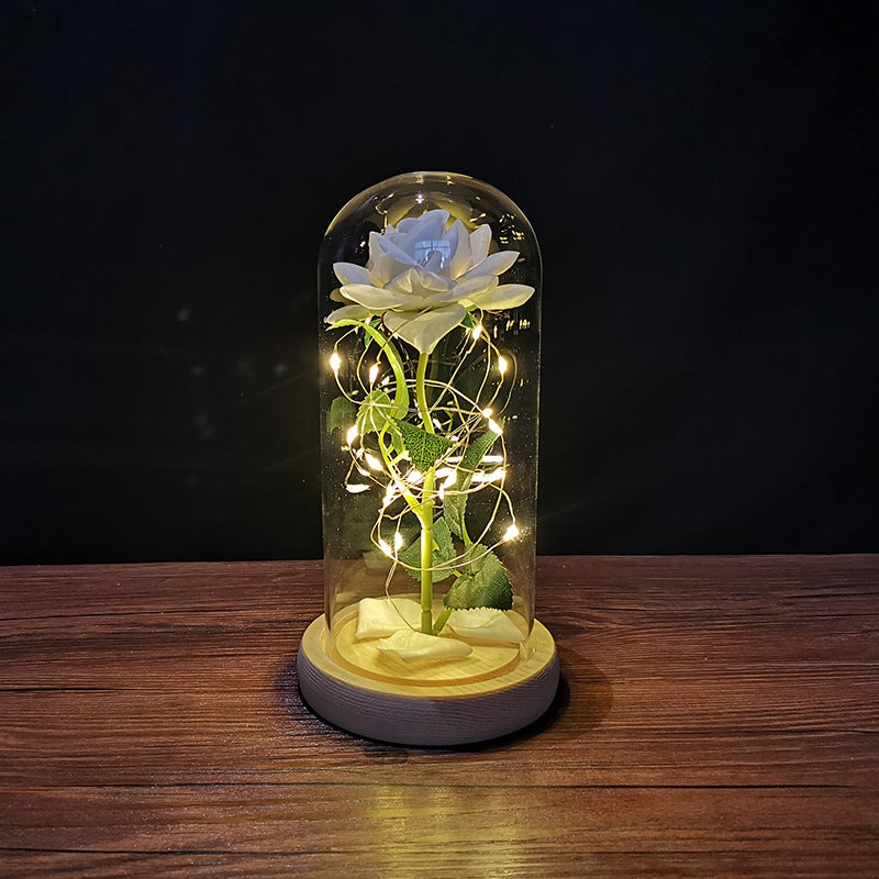 Rose flower glass cover gold foil flower with led light immortal flower Christmas Valentine's day ornaments cross-border e-commerce supply