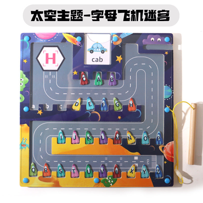 Children's color recognition concentration training addition and subtraction arithmetic maze magnetic pen ball counting board toy