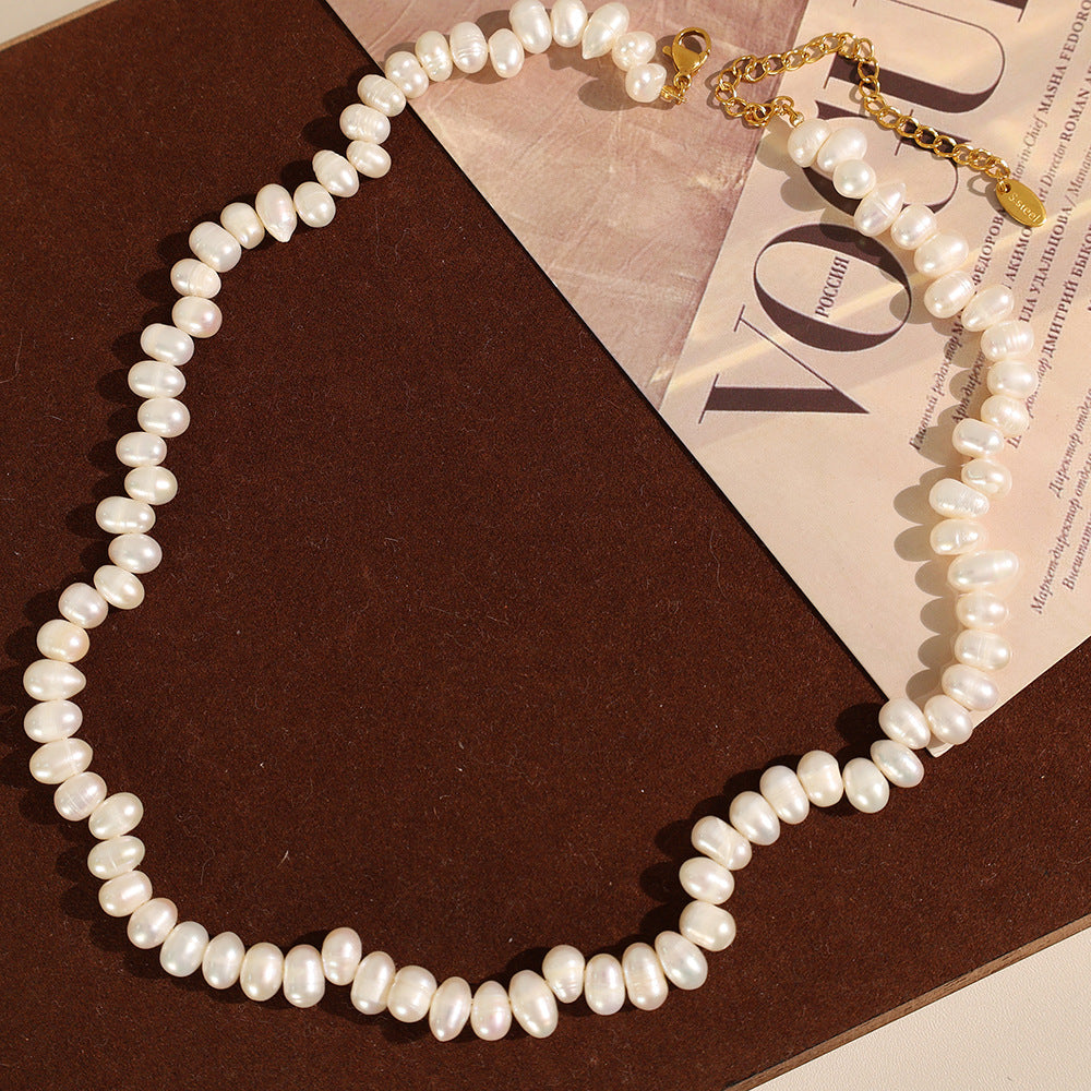 French high-end jewelry retro natural pearl necklace high-end light luxury necklace rice bead necklace