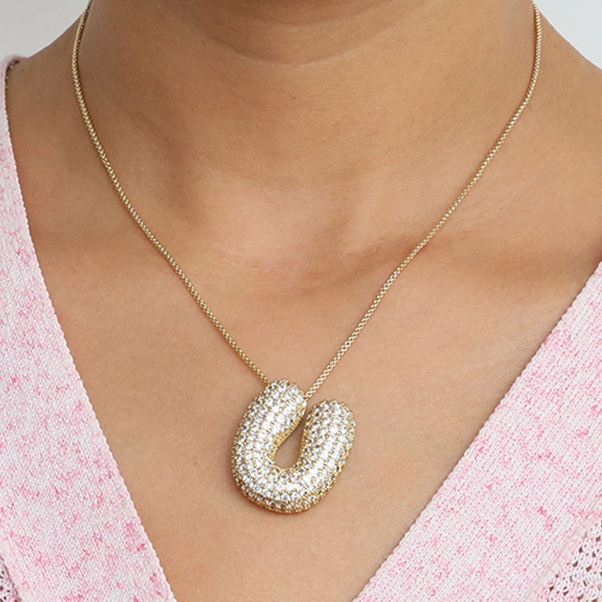 Amazon's hot-selling star Hailey's brass zircon balloon bubble chubby 26 English letter necklace