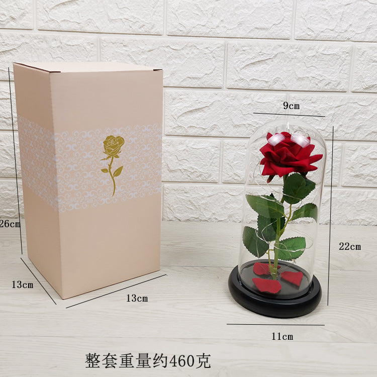 Rose flower glass cover gold foil flower with led light immortal flower Christmas Valentine's day ornaments cross-border e-commerce supply