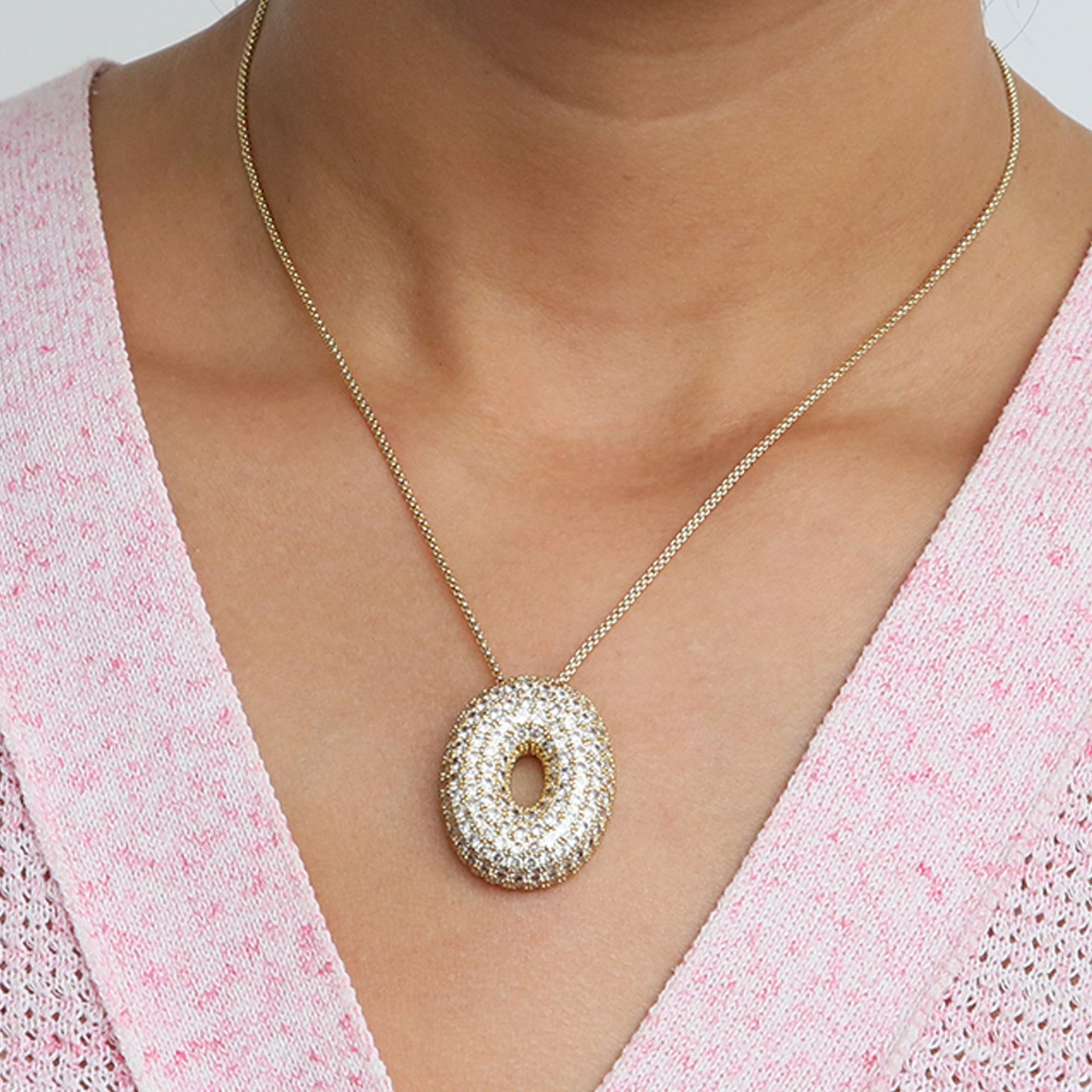 Amazon's hot-selling star Hailey's brass zircon balloon bubble chubby 26 English letter necklace