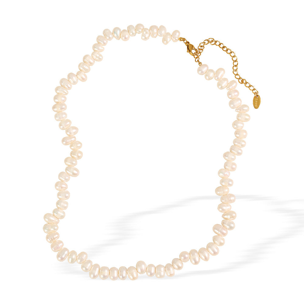 French high-end jewelry retro natural pearl necklace high-end light luxury necklace rice bead necklace