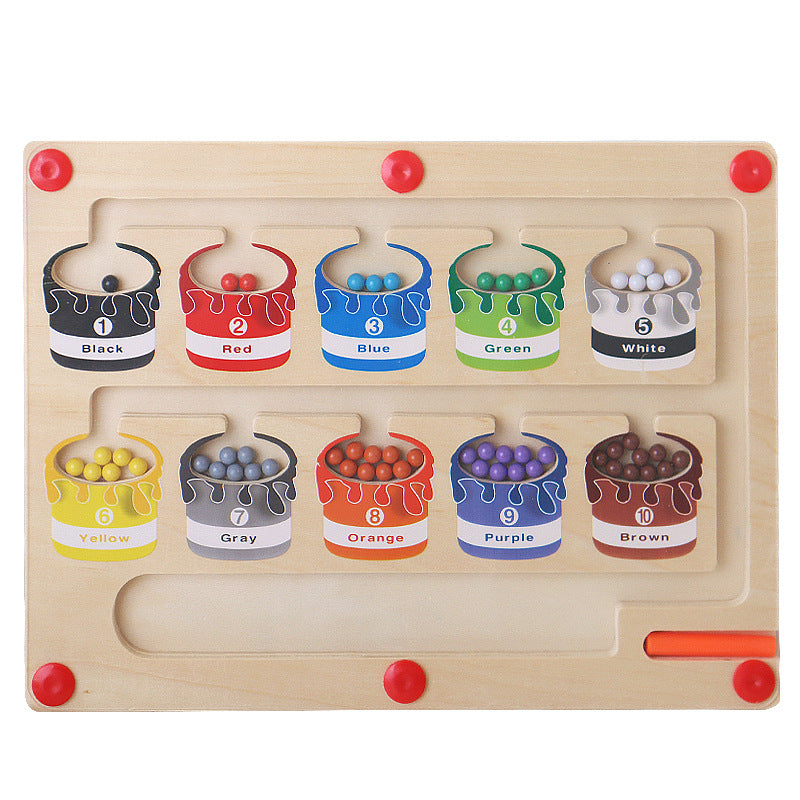 Children's color recognition concentration training addition and subtraction arithmetic maze magnetic pen ball counting board toy