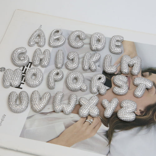 Amazon's hot-selling star Hailey's brass zircon balloon bubble chubby 26 English letter necklace