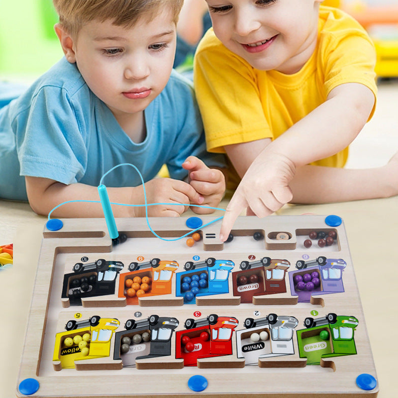 Children's color recognition concentration training addition and subtraction arithmetic maze magnetic pen ball counting board toy