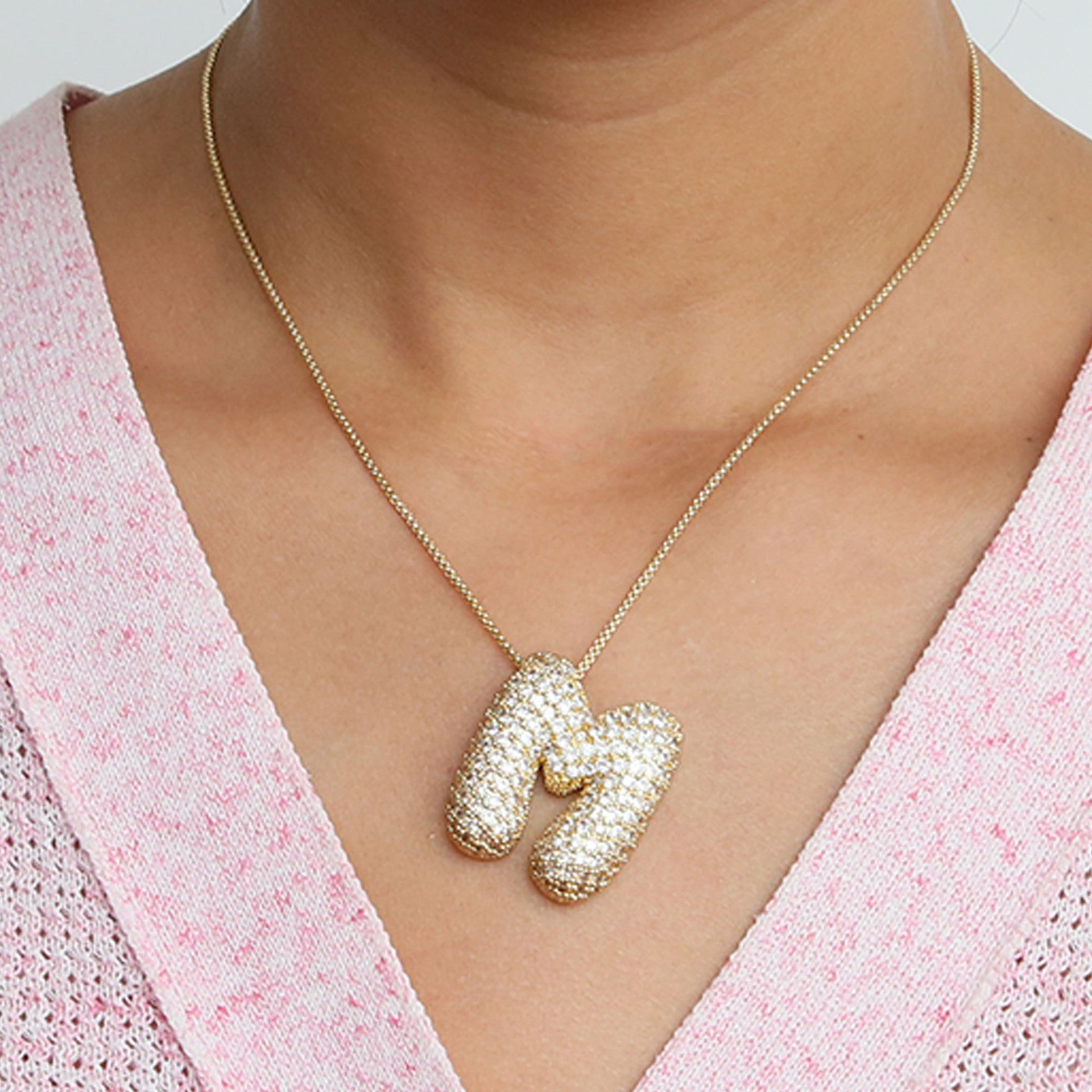Amazon's hot-selling star Hailey's brass zircon balloon bubble chubby 26 English letter necklace
