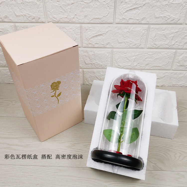 Rose flower glass cover gold foil flower with led light immortal flower Christmas Valentine's day ornaments cross-border e-commerce supply