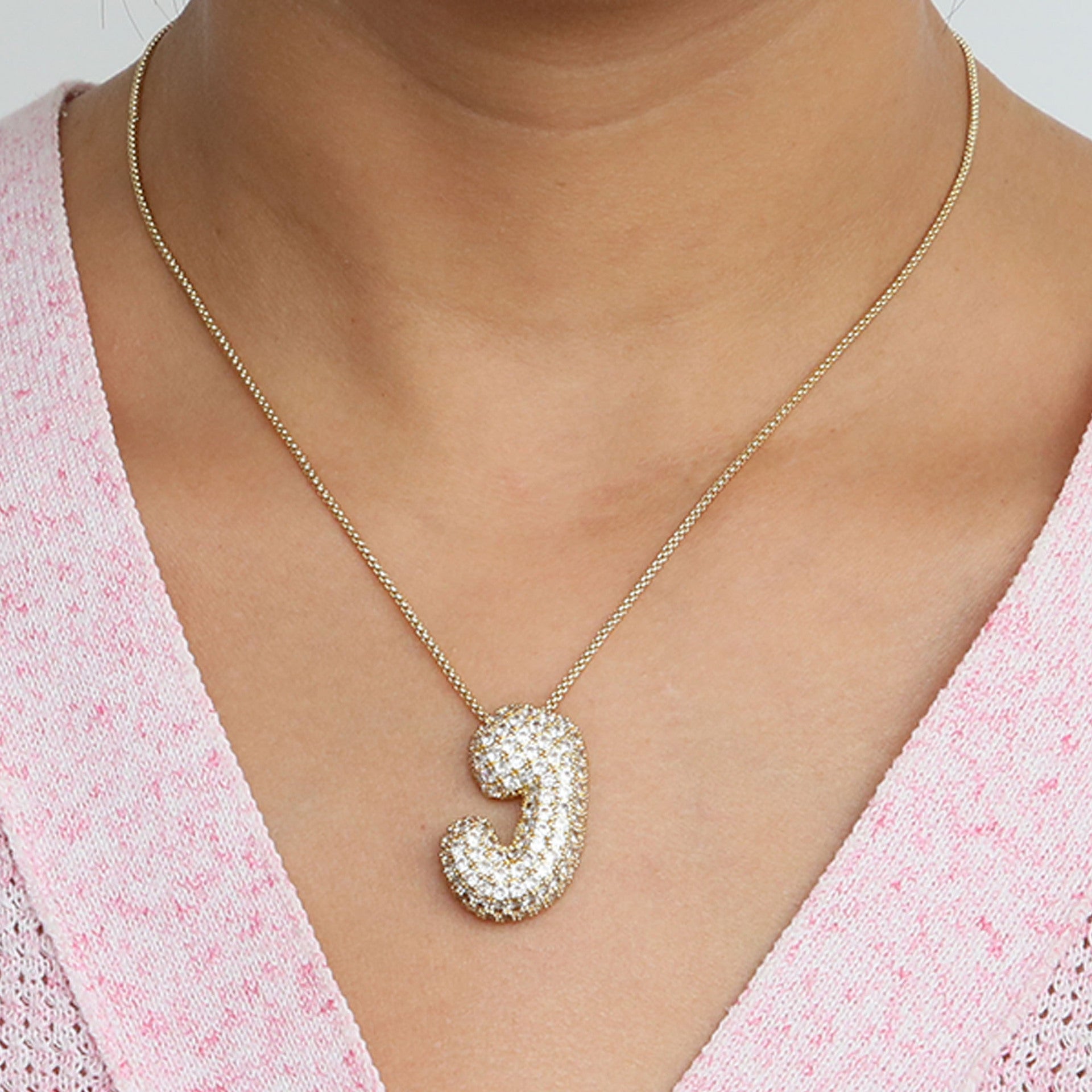 Amazon's hot-selling star Hailey's brass zircon balloon bubble chubby 26 English letter necklace