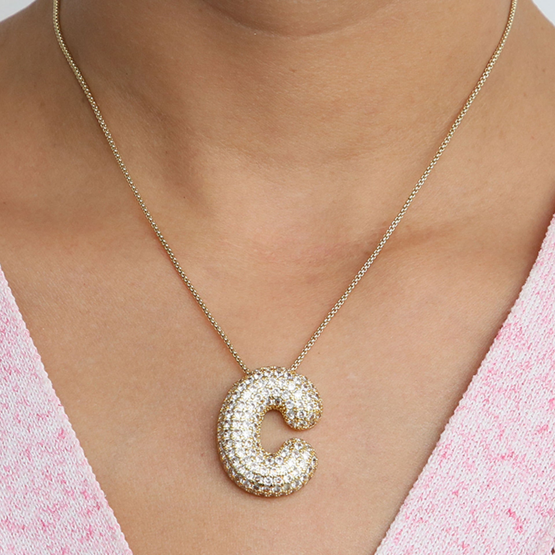Amazon's hot-selling star Hailey's brass zircon balloon bubble chubby 26 English letter necklace