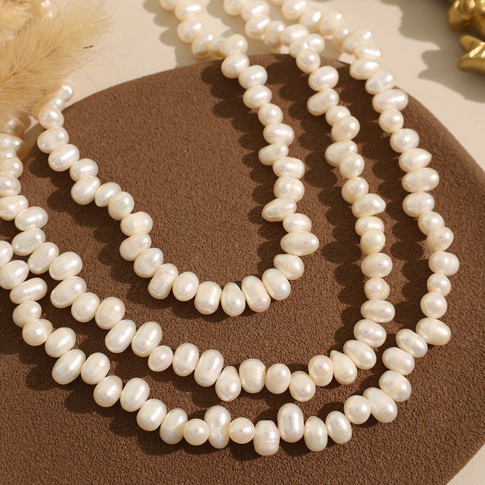 French high-end jewelry retro natural pearl necklace high-end light luxury necklace rice bead necklace