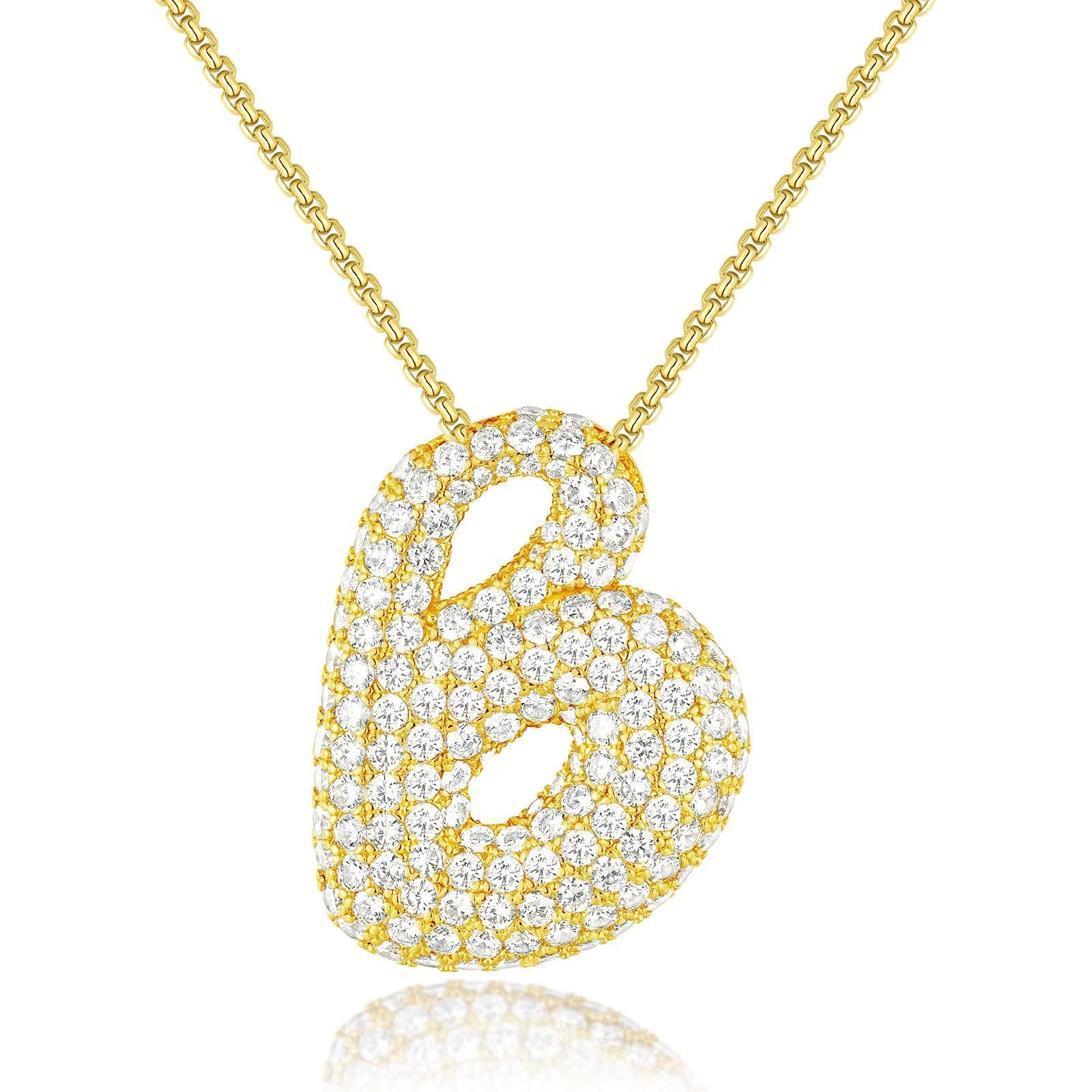 Amazon's hot-selling star Hailey's brass zircon balloon bubble chubby 26 English letter necklace