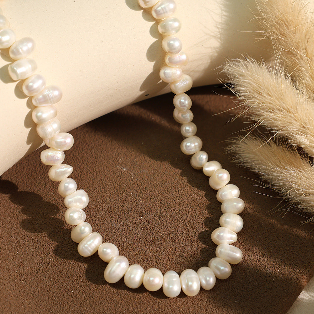 French high-end jewelry retro natural pearl necklace high-end light luxury necklace rice bead necklace
