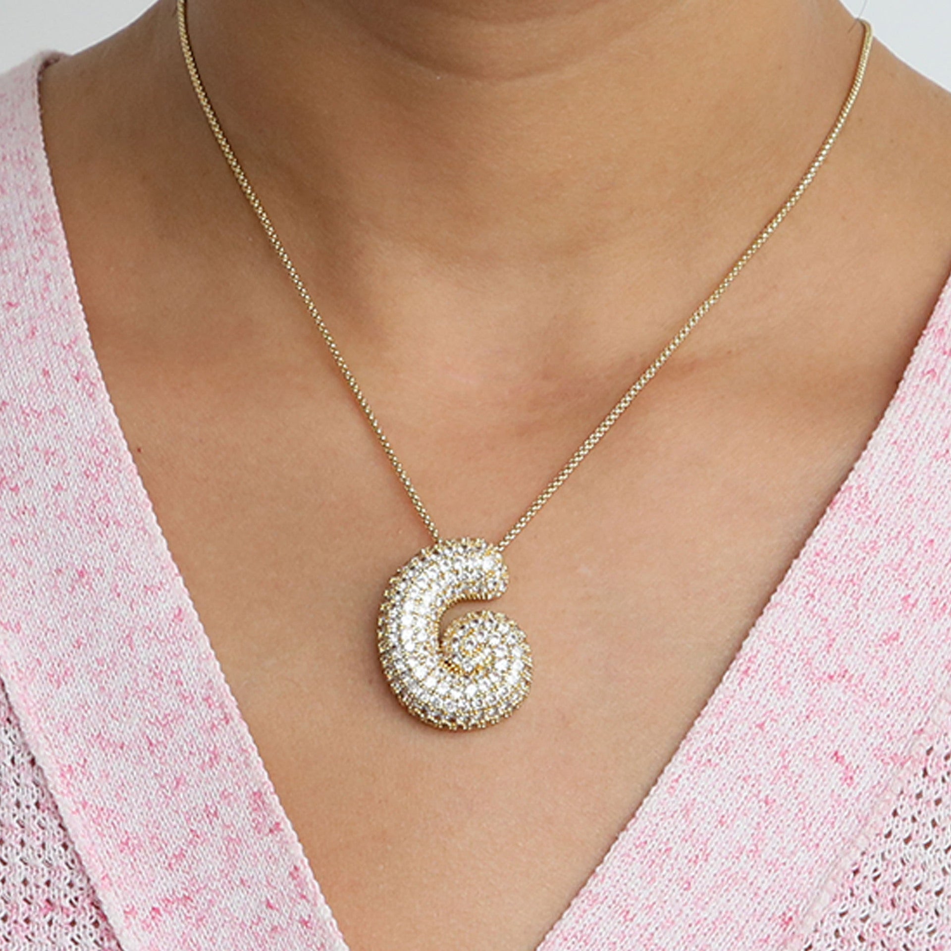 Amazon's hot-selling star Hailey's brass zircon balloon bubble chubby 26 English letter necklace