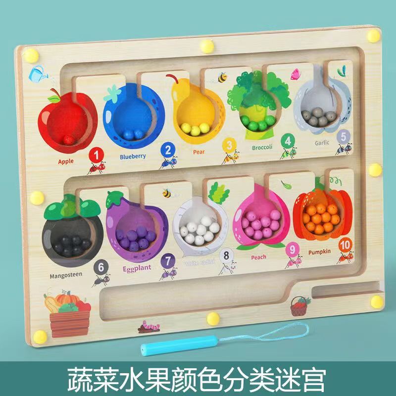 Children's color recognition concentration training addition and subtraction arithmetic maze magnetic pen ball counting board toy