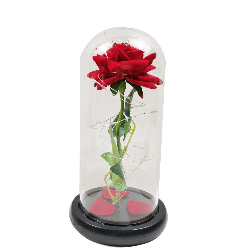 Rose flower glass cover gold foil flower with led light immortal flower Christmas Valentine's day ornaments cross-border e-commerce supply