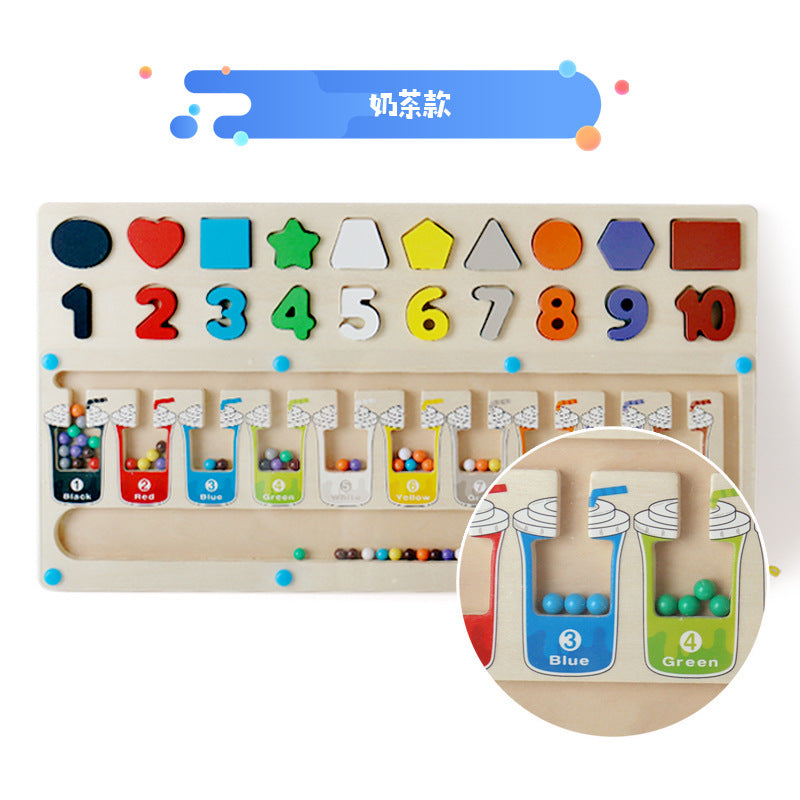 Children's color recognition concentration training addition and subtraction arithmetic maze magnetic pen ball counting board toy