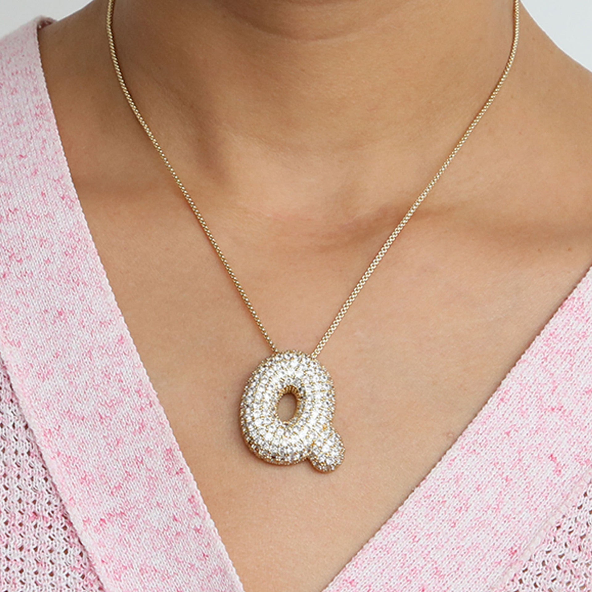Amazon's hot-selling star Hailey's brass zircon balloon bubble chubby 26 English letter necklace