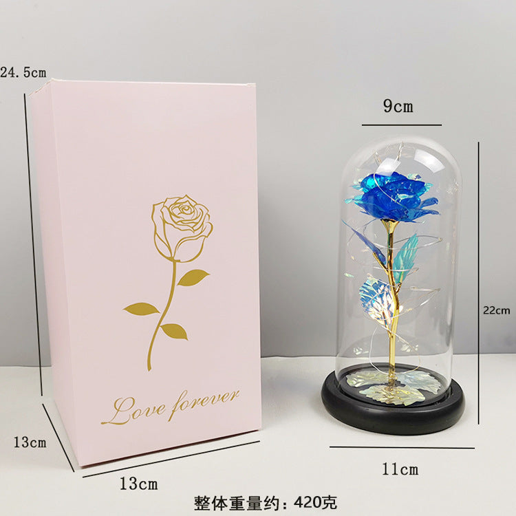 Rose flower glass cover gold foil flower with led light immortal flower Valentine's day Christmas ornaments