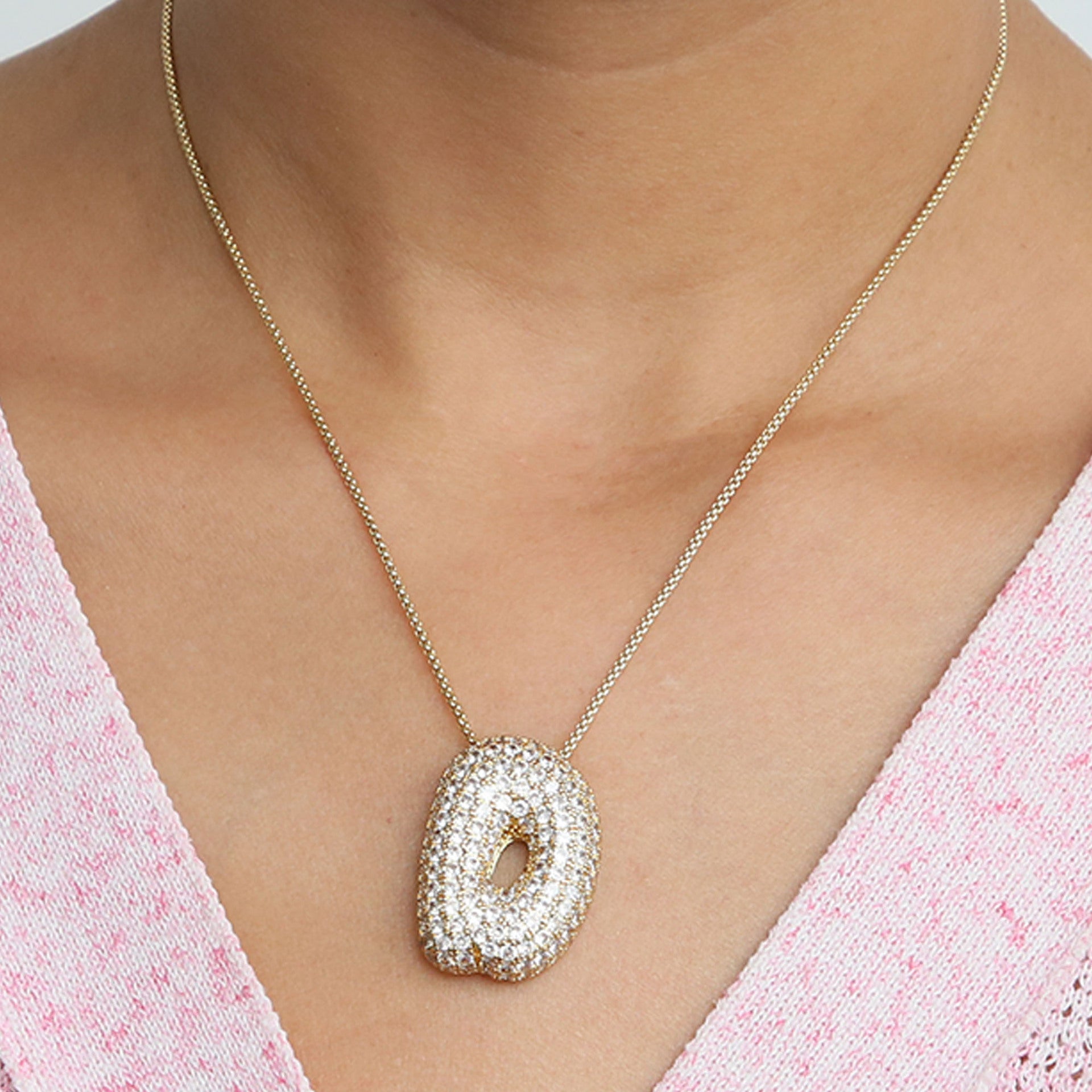 Amazon's hot-selling star Hailey's brass zircon balloon bubble chubby 26 English letter necklace