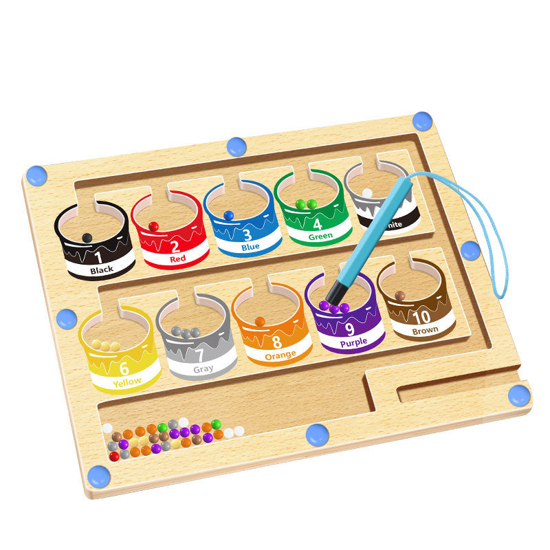 Children's color recognition concentration training addition and subtraction arithmetic maze magnetic pen ball counting board toy