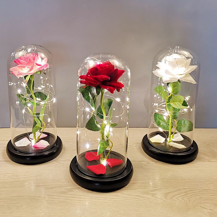 Rose flower glass cover gold foil flower with led light immortal flower Christmas Valentine's day ornaments cross-border e-commerce supply