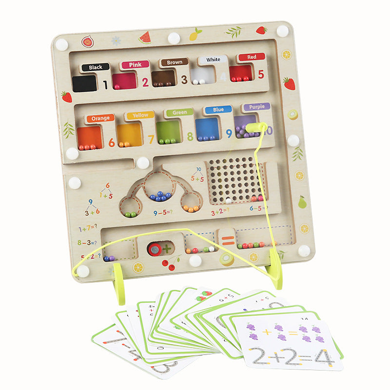 Children's color recognition concentration training addition and subtraction arithmetic maze magnetic pen ball counting board toy