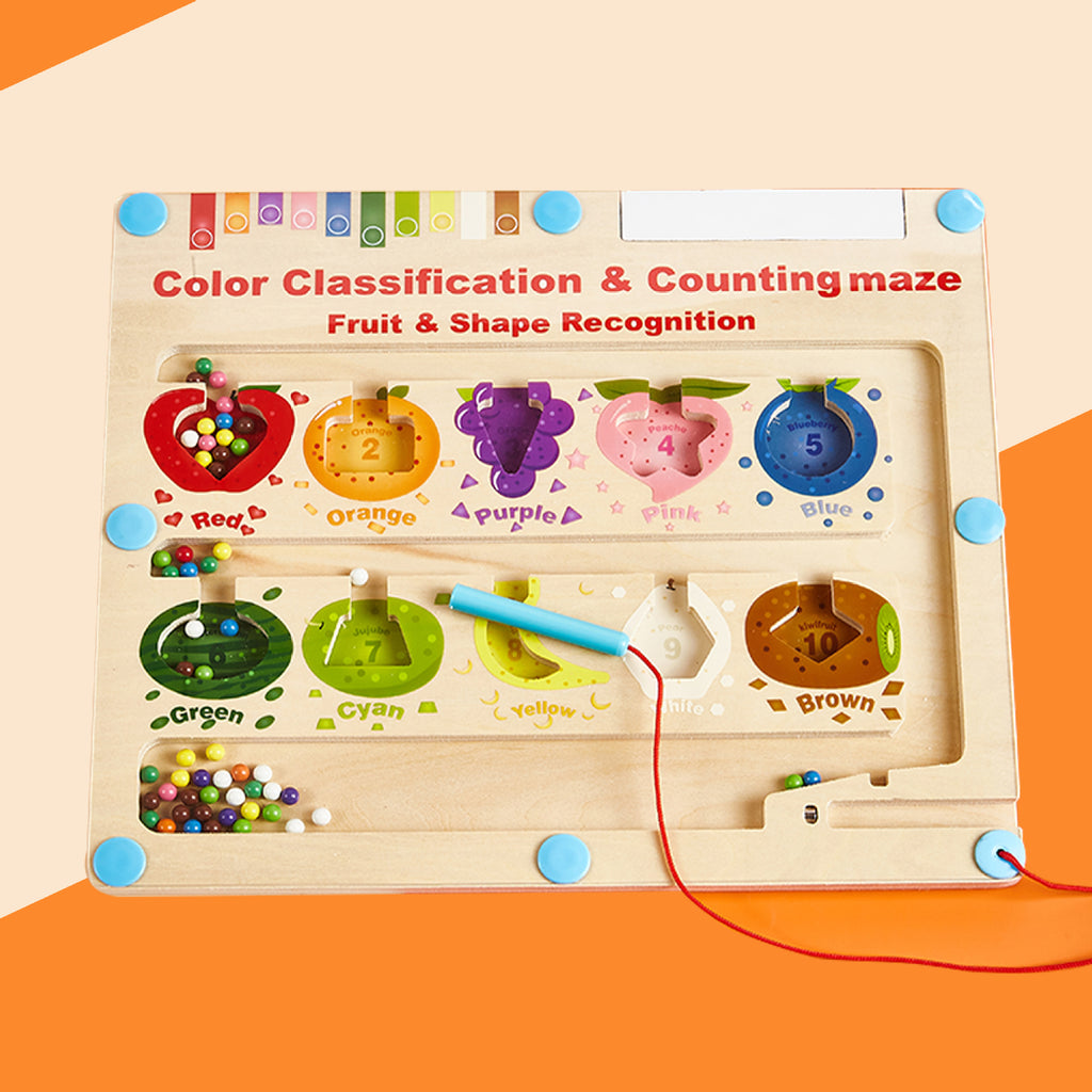 Children's color recognition concentration training addition and subtraction arithmetic maze magnetic pen ball counting board toy