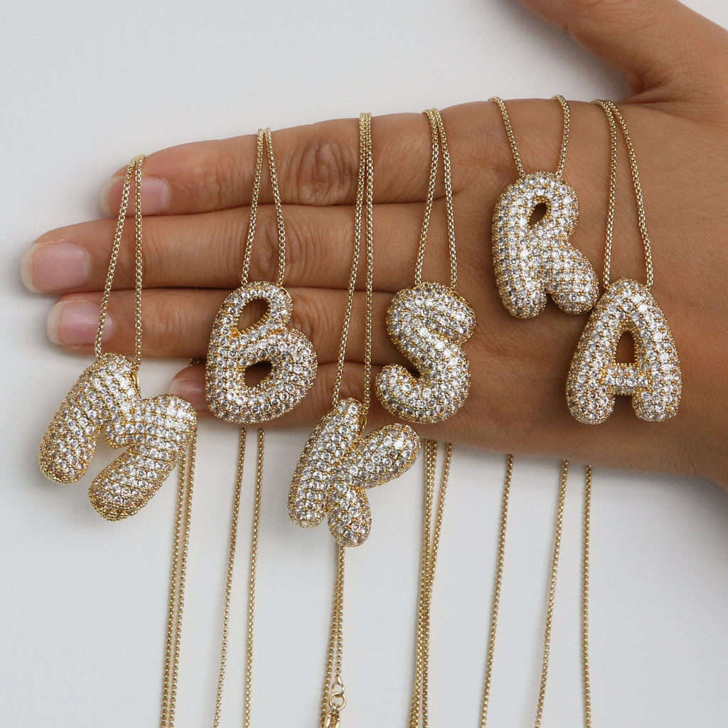 Amazon's hot-selling star Hailey's brass zircon balloon bubble chubby 26 English letter necklace