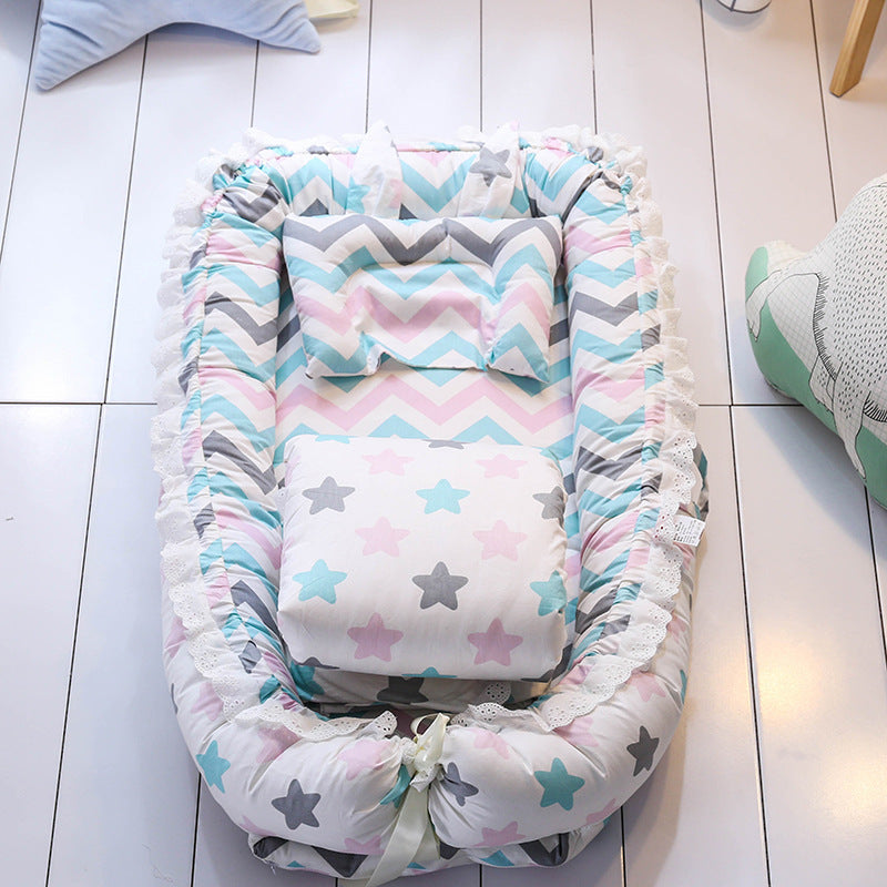 Cotton baby bed breathable foldable washable portable medium bed bionic baby nest baby pillow travel baby bed