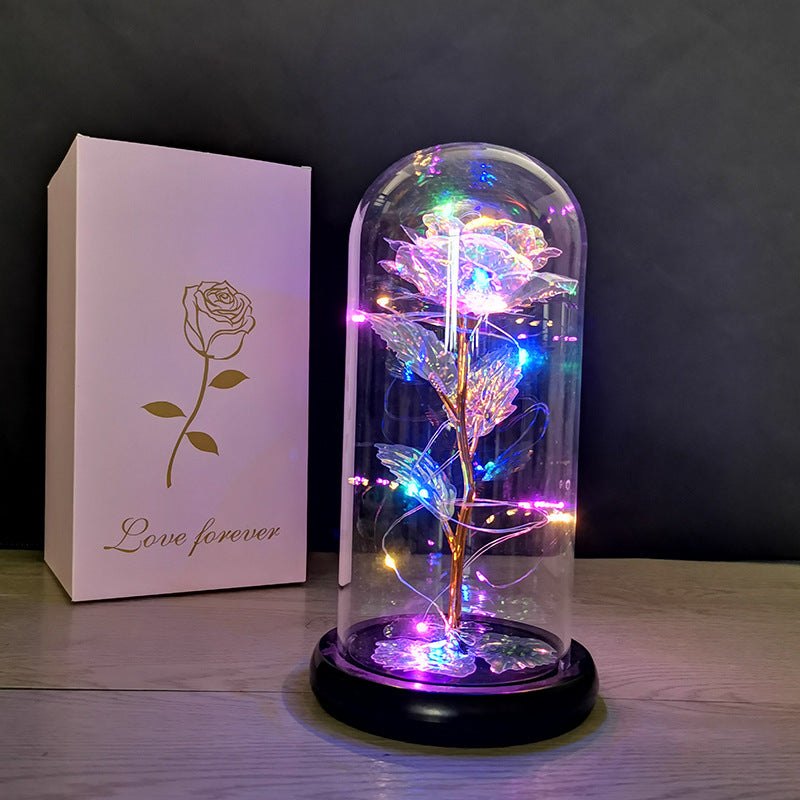 Rose flower glass cover gold foil flower with led light immortal flower Valentine's day Christmas ornaments