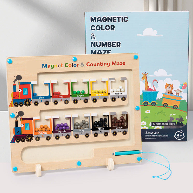 Children's color recognition concentration training addition and subtraction arithmetic maze magnetic pen ball counting board toy