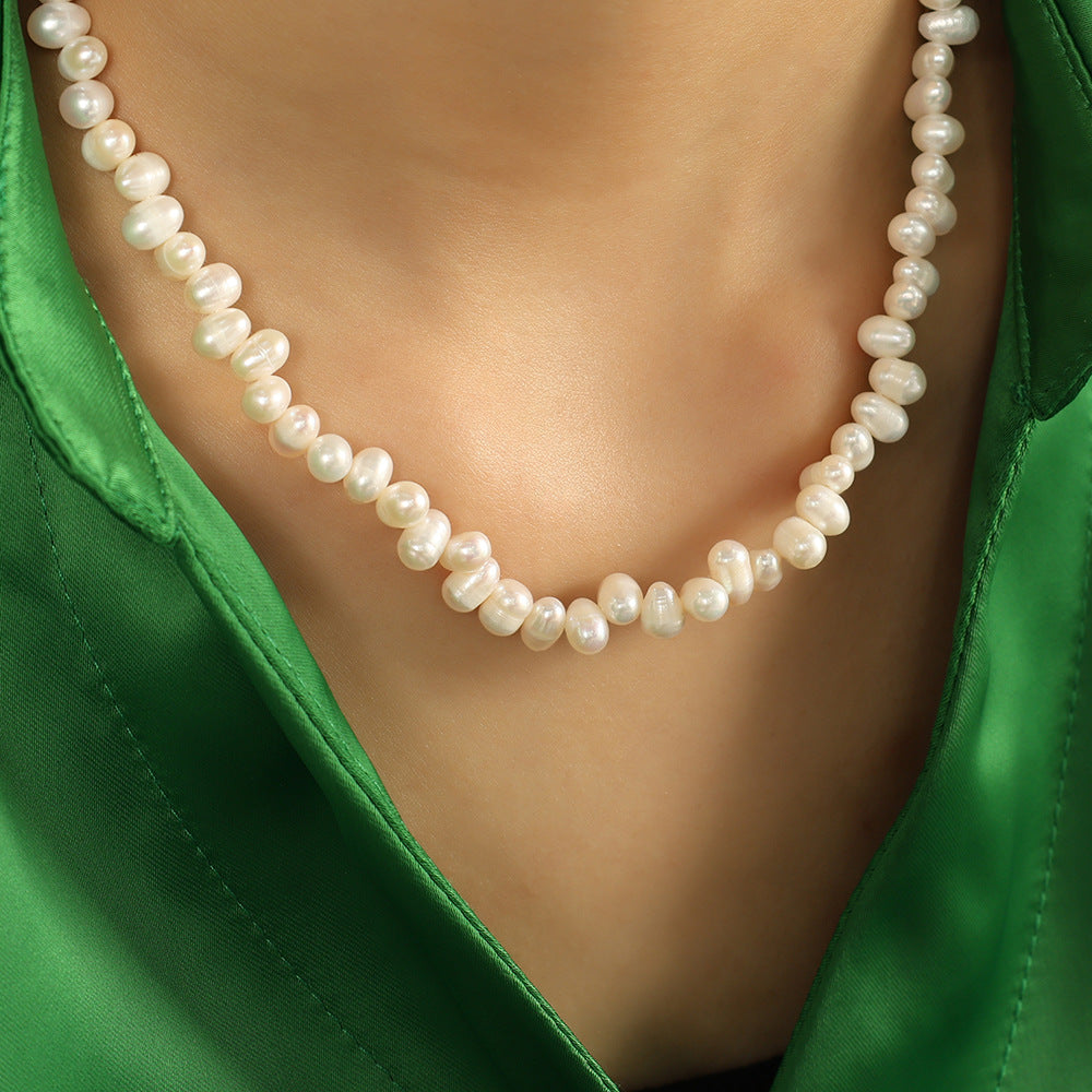 French high-end jewelry retro natural pearl necklace high-end light luxury necklace rice bead necklace