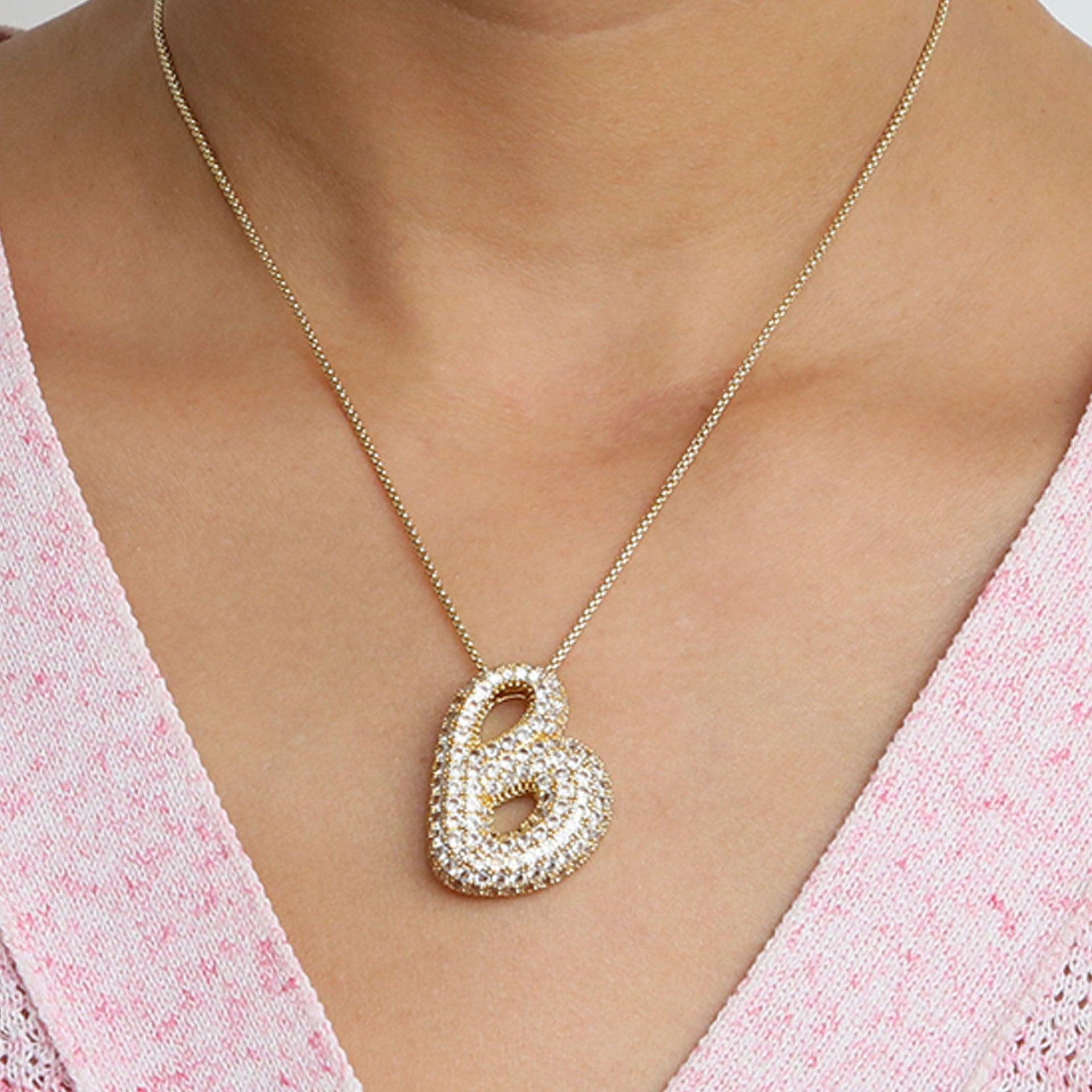 Amazon's hot-selling star Hailey's brass zircon balloon bubble chubby 26 English letter necklace