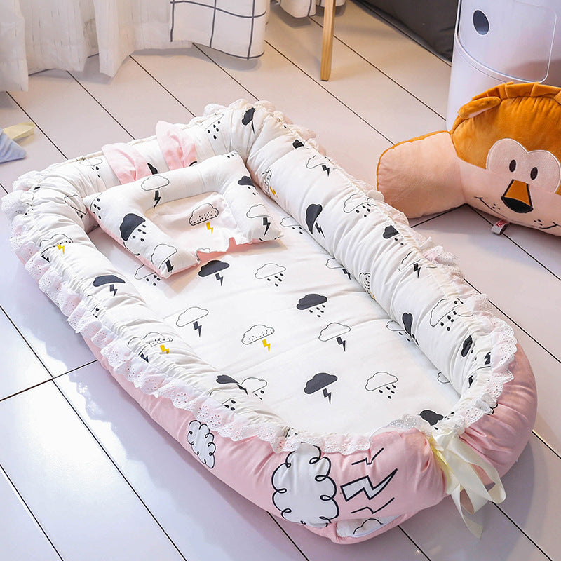 Cotton baby bed breathable foldable washable portable medium bed bionic baby nest baby pillow travel baby bed
